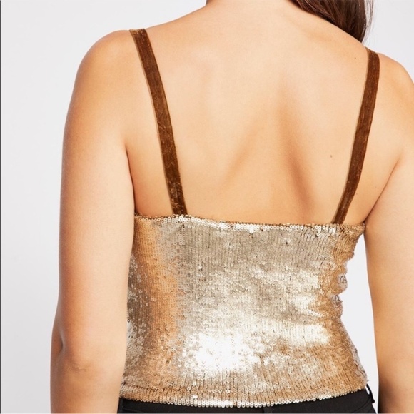 Free People River of Stars Gold Sequin Sparkle Bustier Crop Top - Picture 3 of 6